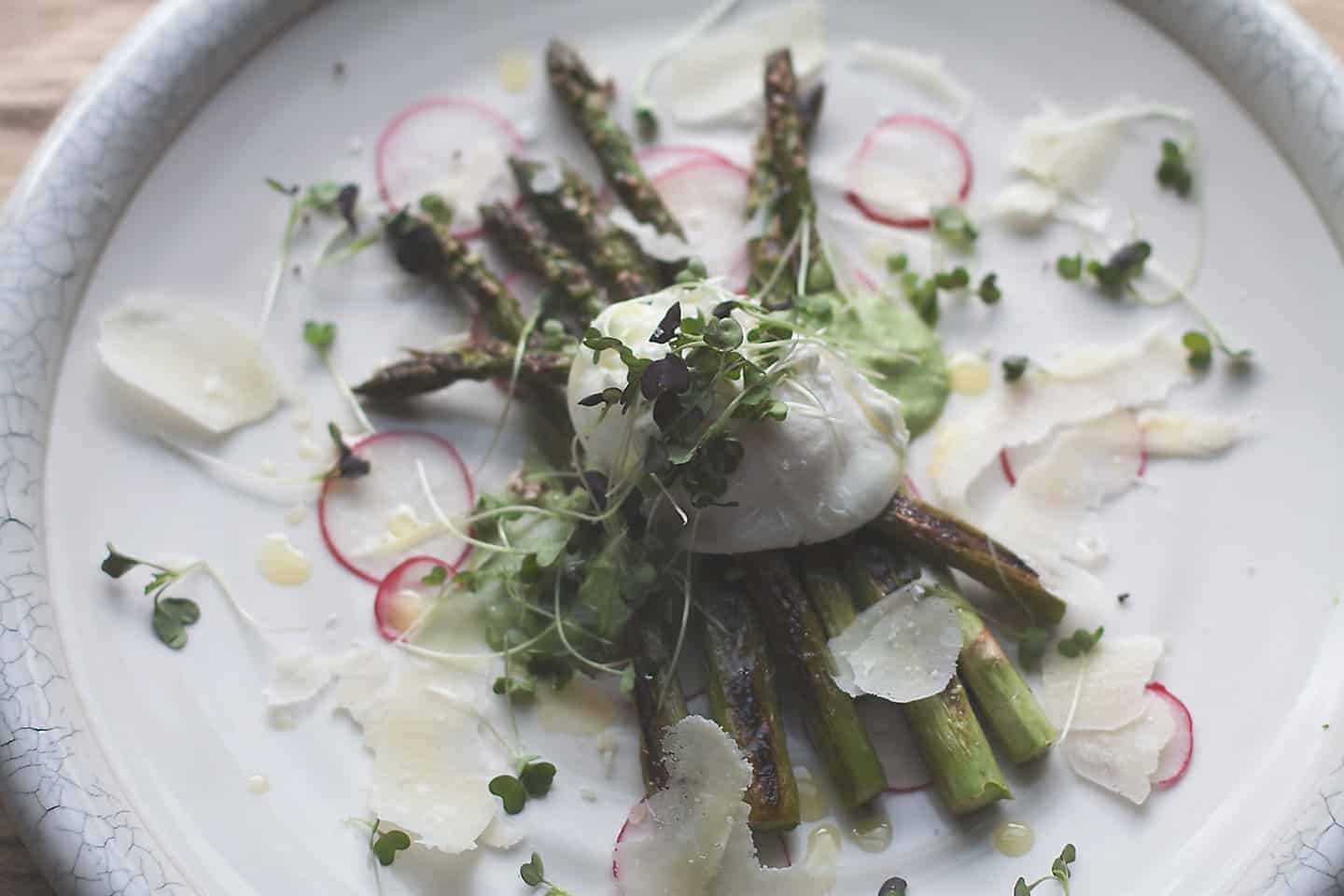 Grilled Asparagus with English Pea and Mint