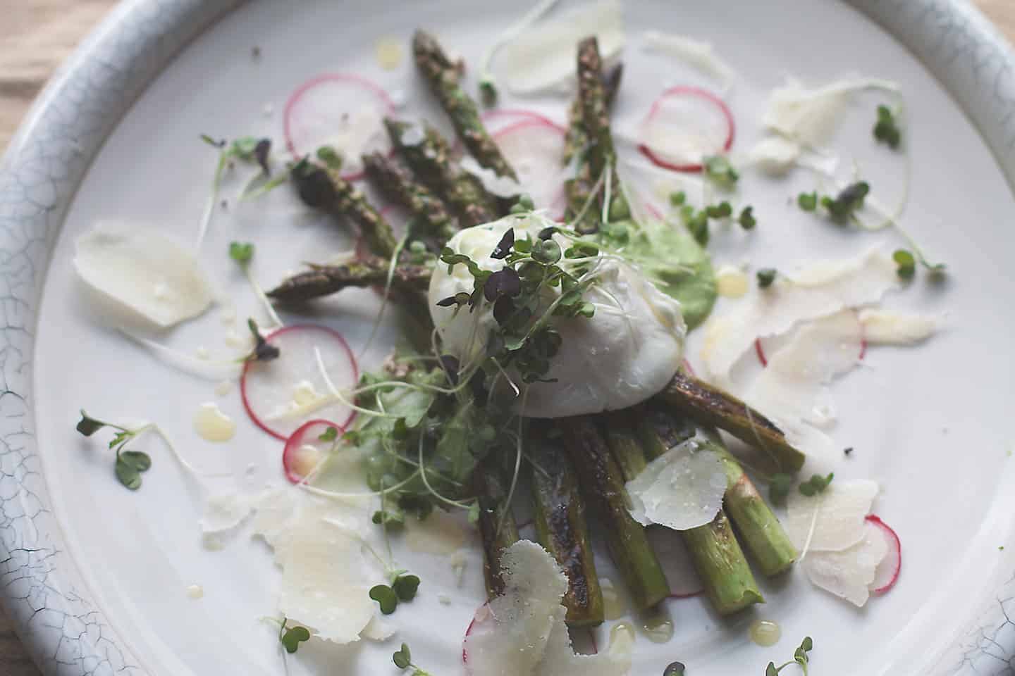 Grilled Asparagus with English Pea and Mint