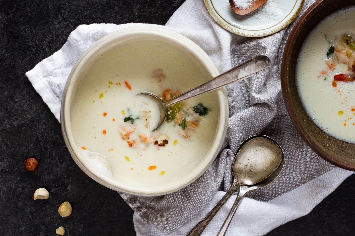 Summer Corn Soup with Shrimp Salad