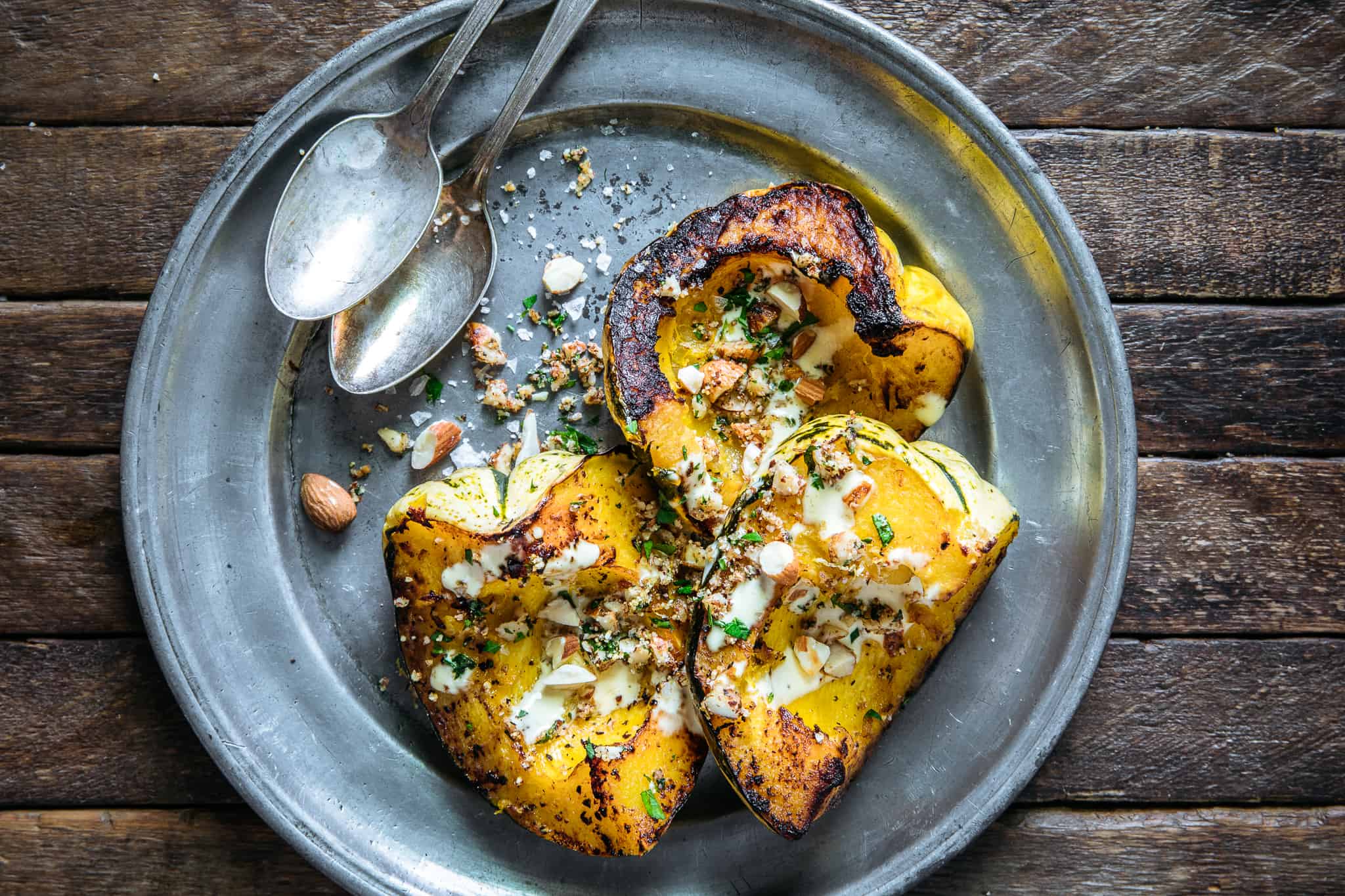 Roasted Acorn Squash with Almond Aioli & Picada