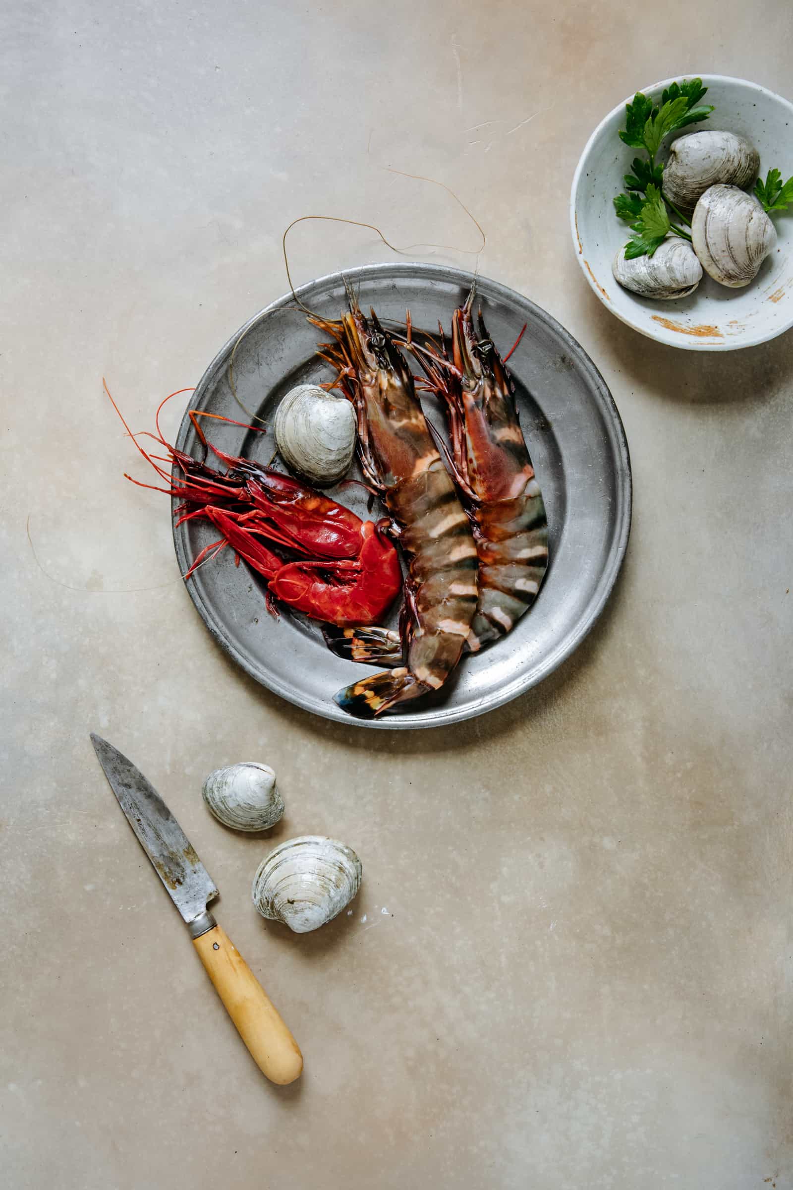 Cast Iron Roasted Colossal Prawns with Clams and Gremolata