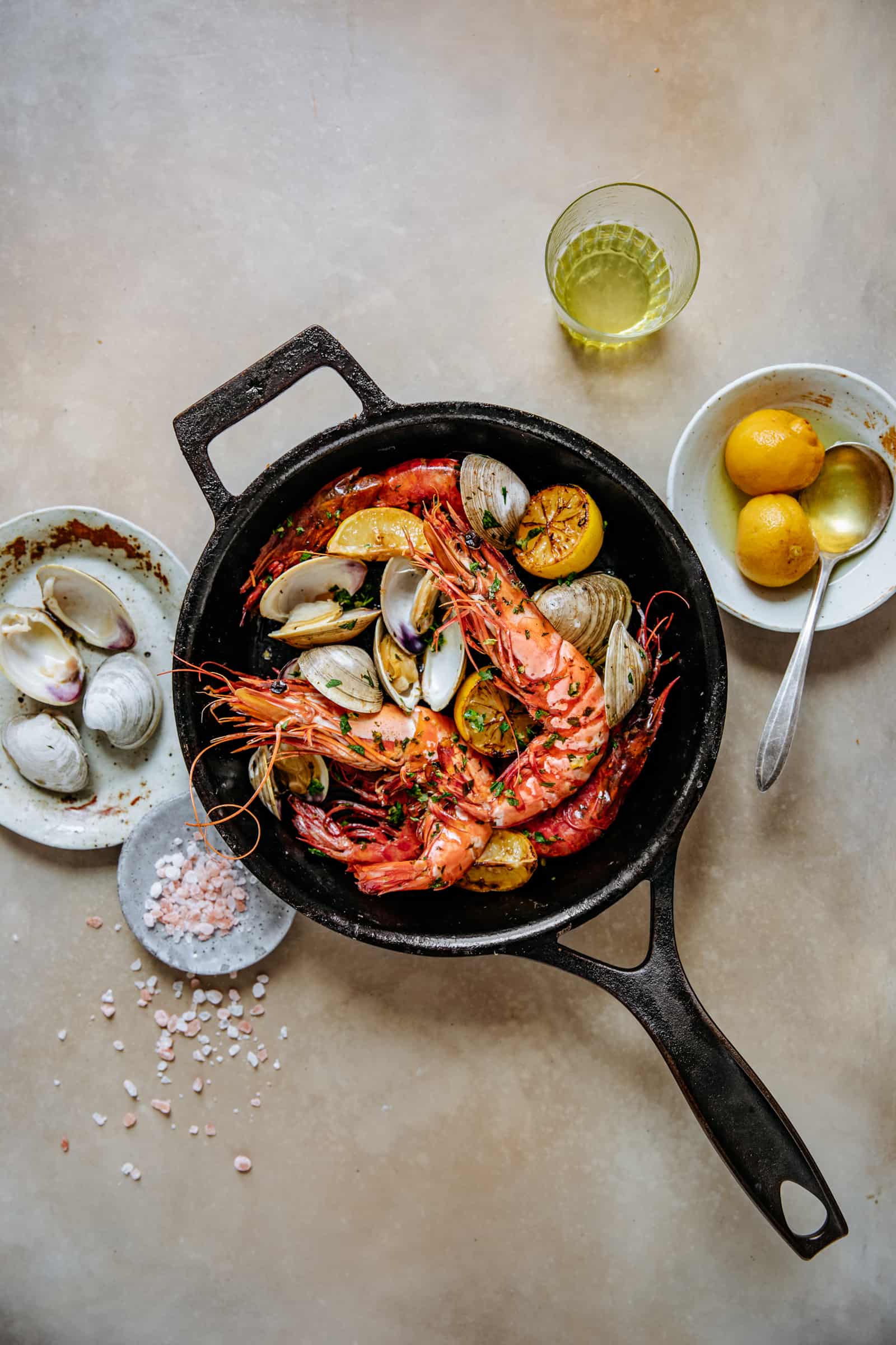 Colossal Size Shrimp Grilled In a Cast Iron Pan