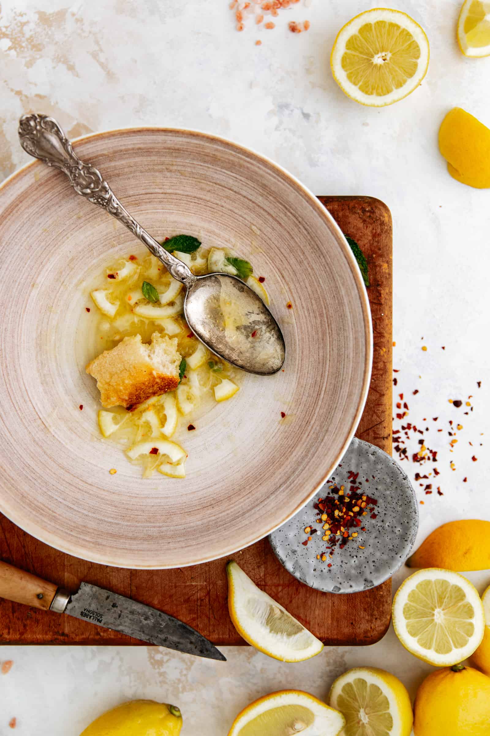 Italian Lemon Salad on Wooden Cutting Board 