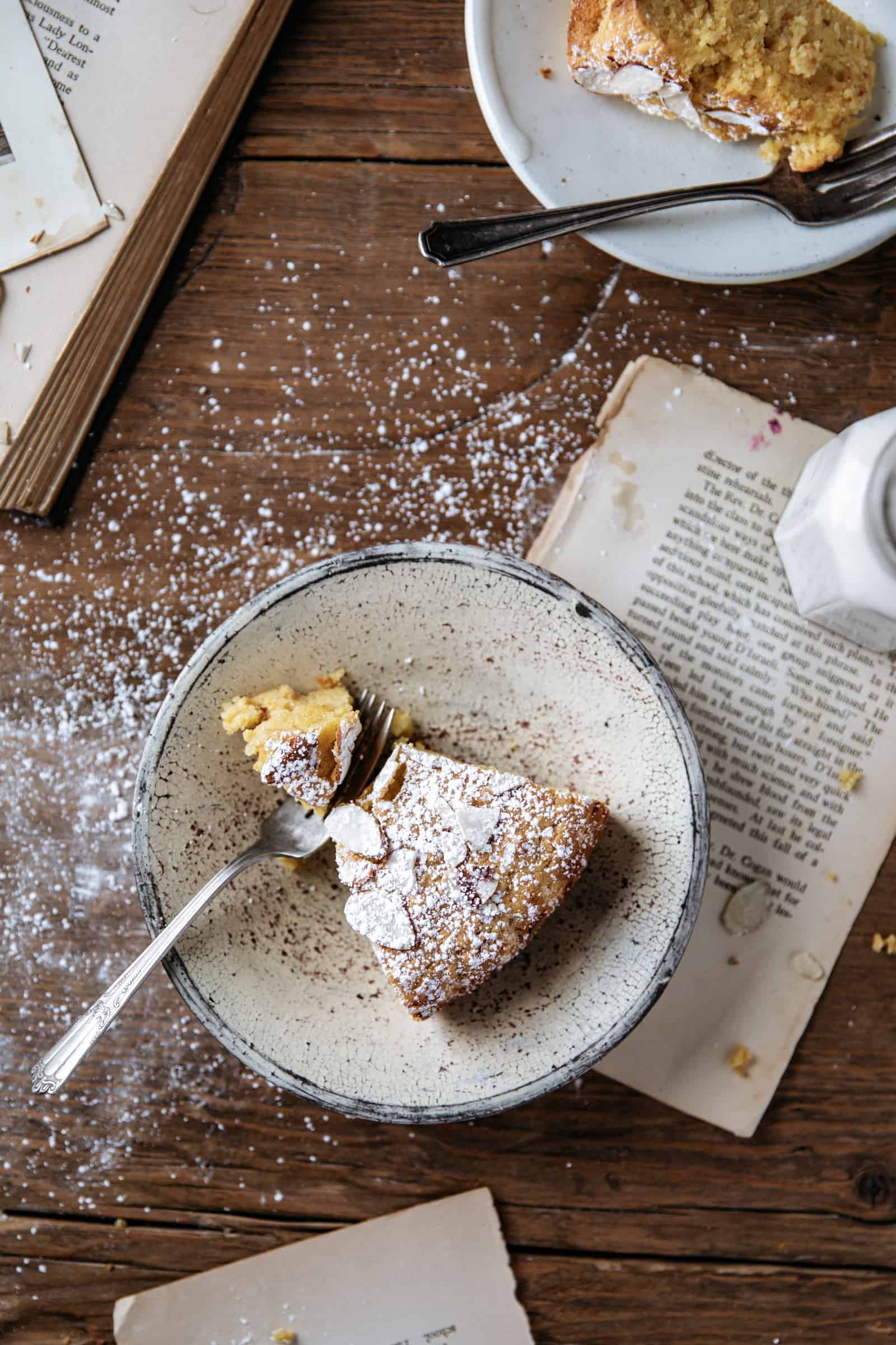 Piece of gluten free lemon cake on a plate