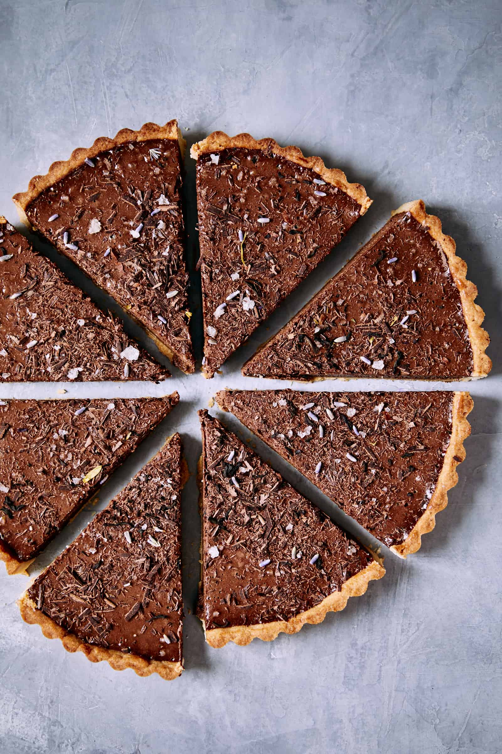 Earl Grey Chocolate Mousse Tart cut into slices