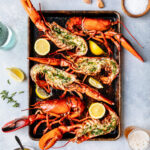 Broiled split lobster on sheet pan